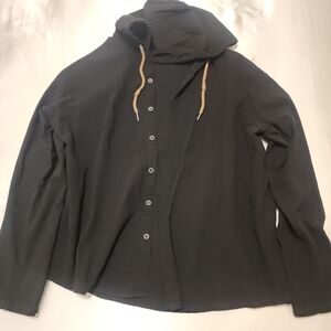 Others Follow Black Long Sleeve Hooded Button-Up Shirt